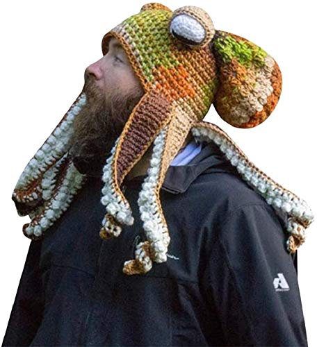Bprtcra Handgewebte Gestrickte Mütze, Erwachsene Unisex Lustige Cartoon Octopus Lange Tentakel Augen Hut Cosplay Hut Party Requisiten (Tippe D)
