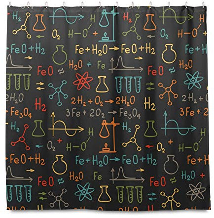 RELEESSS Duschvorhang Chemie Formeln, wasserdichte Badezimmer Vorhänge mit Haken, 182 x 182 cm