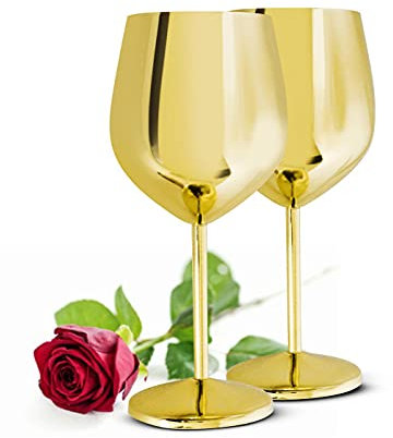 Sendez 2 Weingläser 510ml Gold aus Edelstahl Weinkelch/-Becher Rotweinglas unzerbrechlich