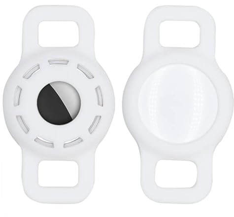 Custodia in silicone per collare Tagper animali domestici con pellicola protettiva ad alta trasparenza,custodia GPS portatile regolabile Compatibile con AirTag per collare per cani gatto-bianco