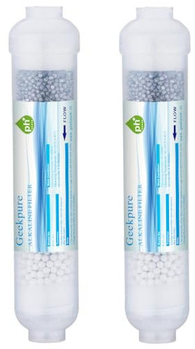 Geekpure 10 pollici Cartuccia filtro acqua di ricambio alcalino in linea pH+ per sistema a osmosi inversa -1/4” di filettatura -Confezione 2