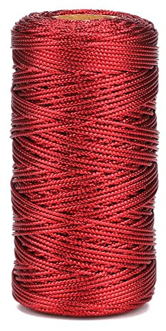 JijAcraft 100M Metallic Kordel, Weihnachtskordel Rot Gold, 1,5mm DIY Bastelschnur für Basteln, Geschenkverpackung, Weihnachts Dekoration