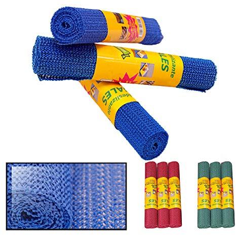 LucaHome - Multiusos Escurreplatos Escurrevasos Gales 30x150cm Pack 3 Azul I Alfombrilla Multiusos para armarios y cajones | Red Antideslizante Cubiertos Vasos etc..
