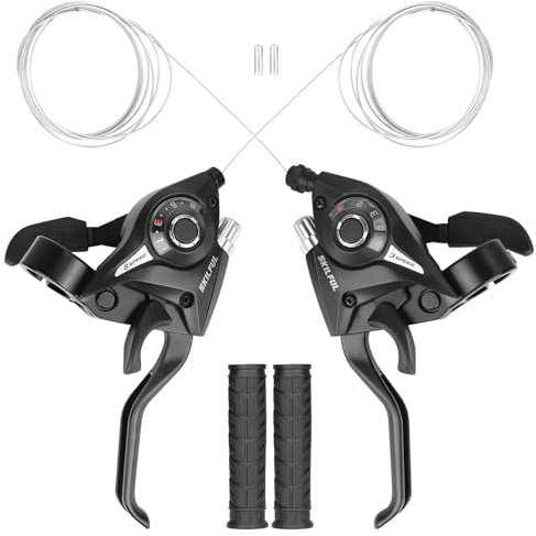 ZUKKA ST-EF51 3x8 Speed Bike Shifter Lever 24 Speed Shift Lever with Gear Indicator and V Brake Cable for Mountain Bicycle Commuter Bike Kids Bike with Grips(Pair)