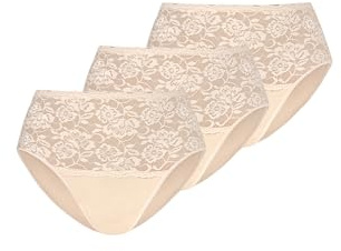 Teyli Damen Slip Taillenslip Baumwolle Hohe Taille mit Spitze 3er Pack Beige M