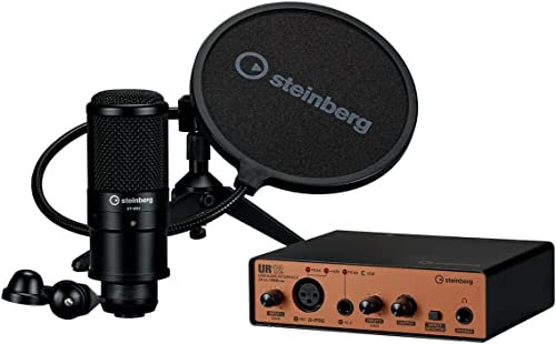 Steinberg UR12 Podcast Starter Pack - interfaccia audio USB 2.0 a due canali, microfono a condensatore da studio ST-M01 e pop shield più accessori (software con WaveLab Cast, Cubase Al e Cubasis)
