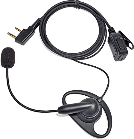 UYAESOK 2-poliger Walkie Talkie Ohrhörer D-Ring Funkkopfhörer mit Boom Mikrofon Rauschunterdrückung PTT für Kenwood TK3501 TK3100 TK2107 Baofeng UV-5R GT-3TP 888s Retevis TYT Sicherheits-2-Wege-Radio