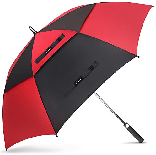 NINEMAX Golf Regenschirm Groß Sturmfest XL, Großer Regenschirm Sturmfest Stabil, Golfschirm Gross für Herren Damen 2 Personen (Rot/Schwarz2)