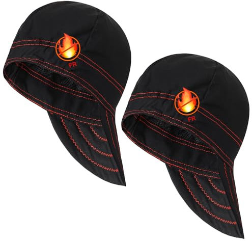 Yunsailing Lot de 2 bonnets de soudeur ignifuges réversibles en coton doux avec élastique pour homme et femme (noir, rouge)