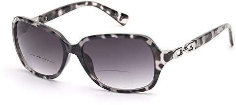 JM Bifokale Lesebrille für Damen Vintage-Lesebrille UV-Schutz für den Außenbereich Graue Schildkröte +2.5