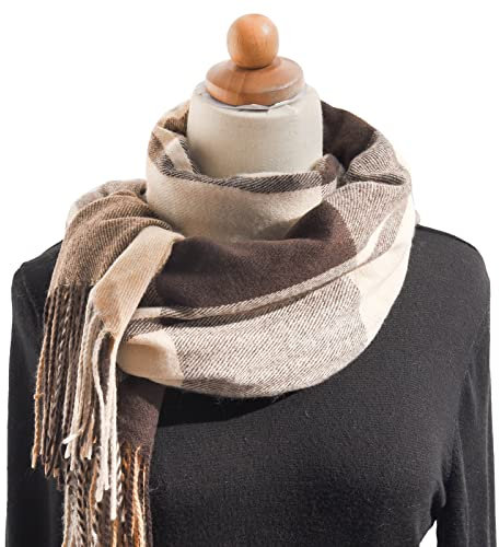 Damen Schal Winter Kariert Groß Weich Lang Fransen Tartan Schal Kuschelig Plaid Winterschal Elegant Karo Kariert Deckel Warm Herbst Winter Halstuch Schlupfschal Poncho Damenschal