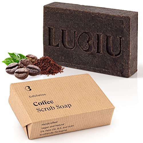 lubiu Kaffee Seife mit Peeling 100g - Bio Seife Stück Kaffeeseife - Bio Duschseife Damen und Naturseife Männer - Körper Peeling Seife - Natural Soap