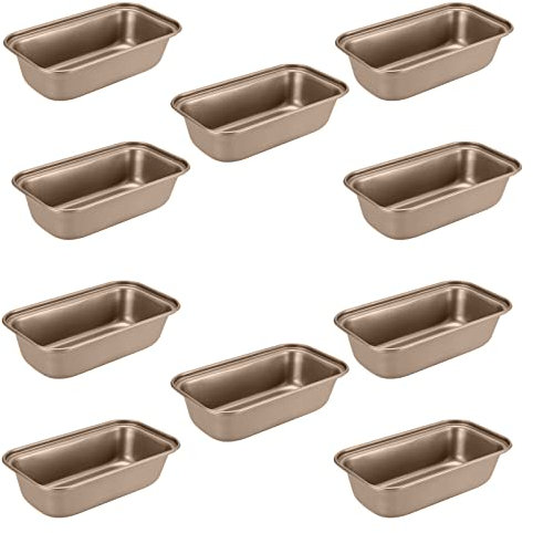 JAPCHET 10 Pack 15.6 x 8.5 cm Mini Loaf Tin, Non Stick Small Bread Loaf Baking Pans, Rectangle Baking Tray for Oven Baking