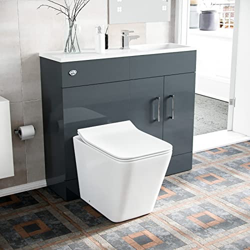 Nes Home James 1000mm Freestanding Grey Slimline Vanity Basin WC Unit BTW Rimless Toilet