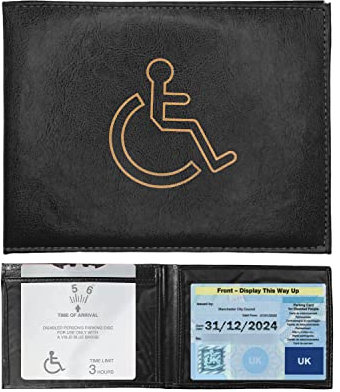 Woodland Leathers Disabled Badge and Timer Holder, Pu Leather Disabled Badge Holder Wallet Protector, Blue Badge Holder Wallet for Car Protector Hologram Safe Disabled Badge Holder (Black) (1495)