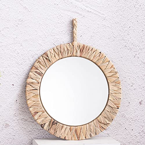 ZYWUOY Runder Wandspiegel zum Aufhängen, 38,1 cm, dekorativer Rattan-Kreis-Wandspiegel für Badezimmer, Schlafzimmer, Wohnzimmer