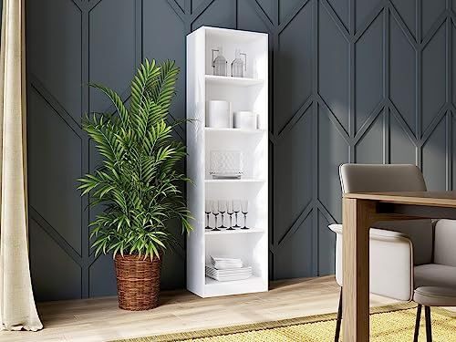 Home Collective Bücherregal Aktenregal Standregal Raumteiler weiß mit 5 offenen Fächern aus MDF Holz | Breite 50 cm