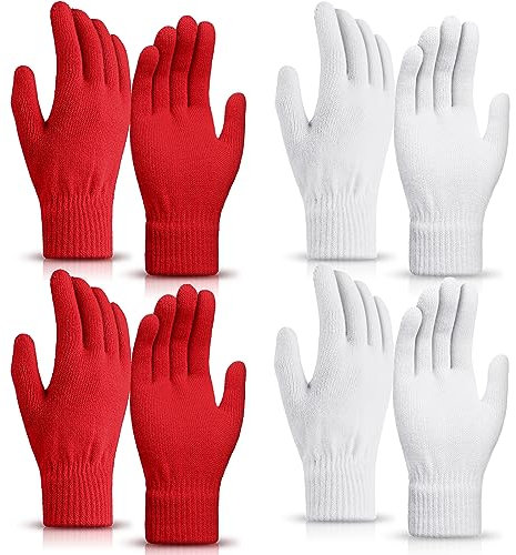 SATINIOR 4 Paar Magische Handschuhe Winter Strickhandschuhe Elastische Unisex Handschuhe Warme Fingerhandschuhe für Damen Herren Sport (Rot und Weiß)