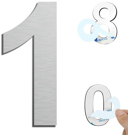 Ywonoby House Numbers, 6 Inch Door Numbers Large Self adhesive Stainless Steel Metal House Numbers Sticker for House Mailbox Address Street Apartment Hotel Courtyard - Silver(1)