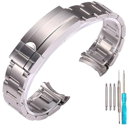 XBHSW Edelstahl Kompatibel mit Rolex GMT Master Herrenarmband Ersatz Armband Deployment Schnalle Uhrenarmband Zubehör 20mm (silver)