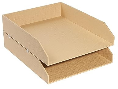 Exacompta 14602E 2er Pack Briefablagen Office By Me aus Recycling-Karton DIN A4+ Dokumente. Ideale Briefkörbe für Ihre Organisation. Robuste und stapelbare Ablagekörbe mit Textileffekt Beige