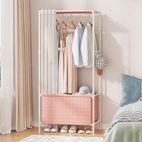 ELICNA Stoff Kleiderschrank Faltschrank Stoffschrank Canvas Mit Kleiderstange Faltbare Garderobe Stoffschrank Kleiderschrank Fächern (Color : A-rosa)