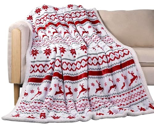 Weihnachtsdecke, Weihnachtsdecke, Weihnachtsdecken und Überwürfe, 127 x 152 cm, weicher Plüsch, Schneeflocke, Rentier, Weihnachtsdecke, flauschige Fleecedecke, Weihnachtsbettwäsche für Sofa, Bett