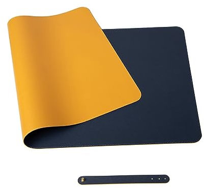 Donboly Tischunterlage, Schreibtischunterlage, PVC Tischunterlage, Laptop Tischunterlage, wasserdichte Schreibunterlage für Büro- oder Heimbereich, doppelseitig (Marineblau+Gelb, 80cmx40cm)