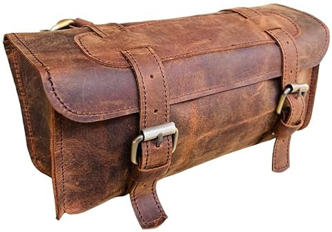 american blue Büffelleder Lenkersattel Motorradtasche Fahrrad Werkzeugtasche Leder Reise Zubehör Tasche Gabel Fahrradzubehör Fahrradträger (Design 1)