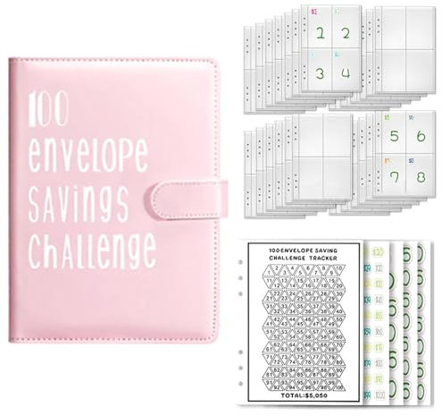 Budget Planner Deutsch Budget Planer Geld Organizer mit 100 Binder Taschen A5 Ringbuchordner für Finanzplaner Budget Sparen Mappe Cash Stuffing Startset Geburtstags Geschenk (Pink)