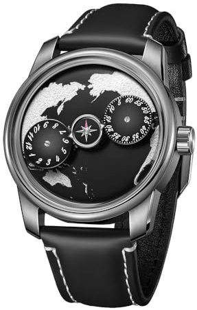 OBLVLO JM-Earth Herren-Armbanduhr mit Zifferblatt und Rädern, Automatikuhr, Edelstahlgehäuse, blaues Nachtlicht, mechanische Armbanduhr