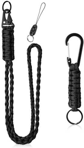 Vicloon Paracord Schlüsselanhänger, 2 Stück Umhängeband Schlüsselband, Paracord Lanyard mit Metall Ring und Adlerschnabelknopf Geflochtenes Lanyard für Schlüssel, Ausweishalter (Schwarz)