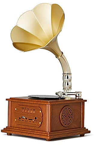 Discos de vinilo portátiles, tocadiscos de fonógrafo vintage rosa dorado con altavoces integrados, Bluetooth, correa de 3 velocidades, tocadiscos