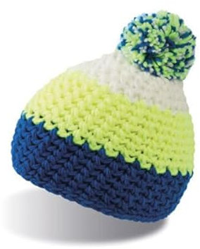 tshirtladen Everest Beanie mit Innenfleeceband: Farbenfrohe Bommelmütze für kalte Tage, Farbe: Royal Yellow-Fluo White