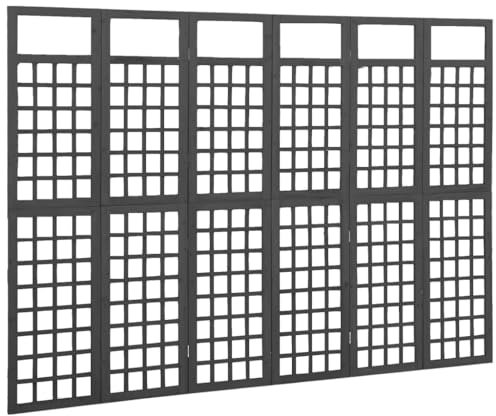 PIXZSSI 6-TLG. Raumteiler Indoor Massivholz Tanne Schwarz 242,5x180 cm Vielseitig Spalier Bietet Ausreichend Platz für Pflanzen Wohnzimmer Klappdesign Trennwand Dekorative Funktion Schlafzimmer