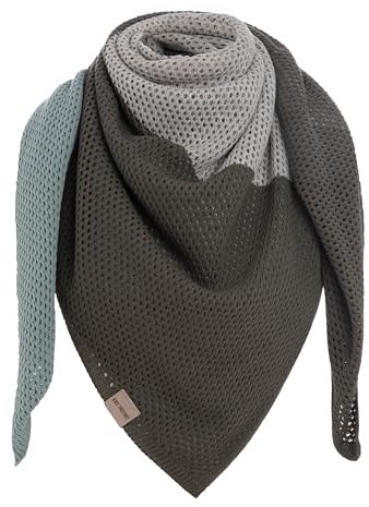 KNIT FACTORY - Lacey Stricktuch - Quadratisches Halstuch aus 30% Wolle und 70% Polyacryl - Umschlagtuch - Grüner und grauer Damen Schal - Earth Green - 120x120 cm