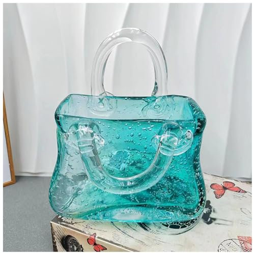 Glastaschenvase für Blumen, Elegantes Handtaschen-Design, Handtaschenvase, Handtaschenform, Blumenvase, für Blumenarrangements, Herzstück, Heimdekoration, Style2-Grün
