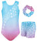 JiAmy Turnanzug Mädchen, Gymnastikanzug Kinder mit Hose Haarband Set, Glänzendes Gymnastik Turnanzug Leotard für 9-10 Jahre Blaue Sterne