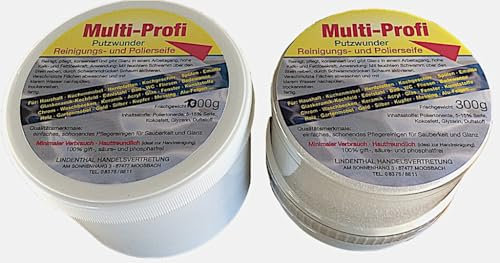 Multi-Profi Putzwunder ist eine Reinigungs- und Polierseife. Reinigt, pflegt und konserviert und gibt strahlenden Glanz in einem Arbeitsgang. Minimaler Verbrauch - Hautfreundlich ! 300 gr.