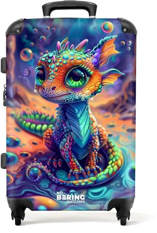 NoBoringSuitcases.com Kinderkoffer, Kinder Koffer, Koffer Groß, Koffer Kinder, TSA Schloss, Trolley Kinder, Großer Koffer, Suitcase, Koffer Mittelgroß (Kleiner Drache - Mehrfarbig, 67 cm - 72 L)