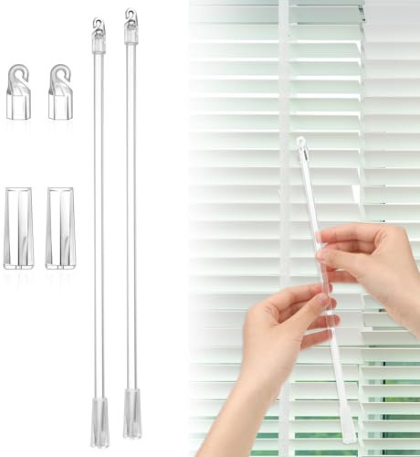 2PCS 12 Inches Blind Wand Replacement with Hook Long Window Blind Tilt Wand with Hook and Grip Clear Plastic Blind Wand Opener Replacement for Vertical Wood Cordless Blinds