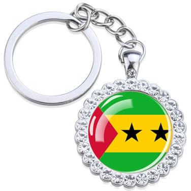 JRZEOCI Schlüsselanhänger Mit Nationalflagge Von Sao Tome Und Princip – Neuartiger Glas-Diamantrand Mit Afrikanischer Nationalflagge, Schlüsselanhänger, Schlüsselanhänger Mit Schm