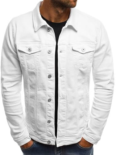 amropi Mens Denim Jacket Button Down Casual Outerwear Jean Jackets White, 3XL