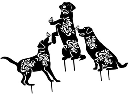 MERRYHAPY 3stücke Gartenstecker Hund Outdoor Dekoration Eisen Tier Gartendeko Rasenstecker Hofdeko Gartenornament Steckfigur