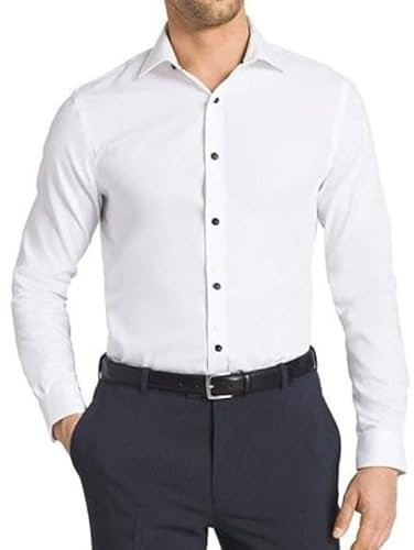 ONKEEP Mens Dress Shirts Stretch Slim Fit Long Sleeve Dress Shirts for Men Casual Business Regualr Fit Button Down Shirt, White, S