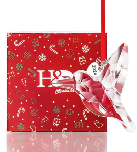 H&D HYALINE & DORA Adorno de Navidad de colibrí de cristal transparente, adornos para árbol de Navidad, atrapasueños de cristal, regalos colgantes para madre y amante de los animales