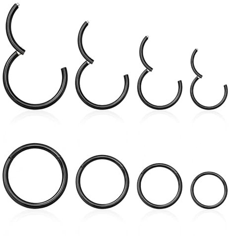 Calkkrer 8 Stück 16g Schwarze Septum Ringe, Dünne Titan Nasenring Set, Lippen- und Septum Ring, 8mm/10mm/12mm/14mm