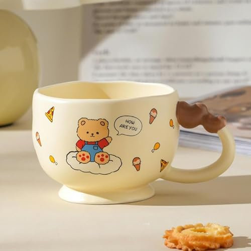 TOXVEK Tazza Con Orsetto Carino Con Coperchio, Cucchiaio, Coppia, Tazza Per La Colazione A Casa, Tazza In Ceramica Per Cartoni Animati Di Grande Capacità, 400 Ml
