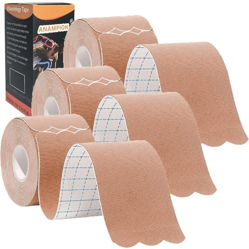 ANAMPION Kinesiotapes Vorgeschnitten Wellenstil(3 Rollen,5cm*5m) Kinesiologie Tape wasserfestes Physio Tape Sporttape für den Sport für Knie Schulter und Ellenbogen Muskelstraffende Bänder(Hautfarbe)