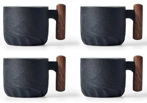 ERBO 4er Set Espressotassen 70 ml, Premium Espresso Tassen mit Henkel, Mini Teetasse Kaffeetasse aus Keramik, Kleine Espressotassen, Espresso- & Mokkatassen, Kaffeebecher für Espresso Tee (Schwarz)
